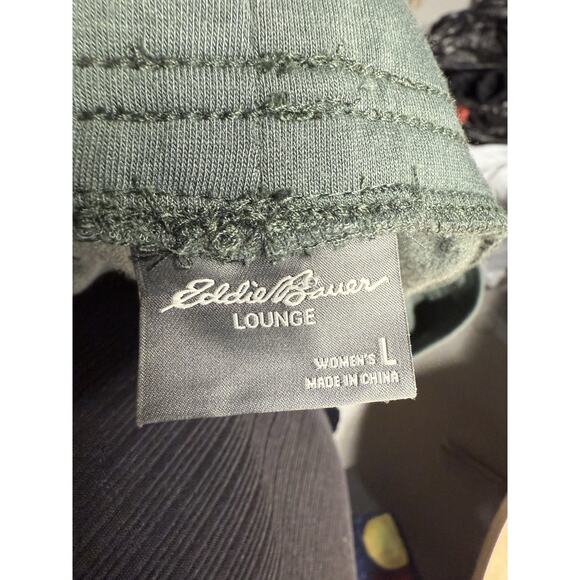 Eddie Bauer Lounge Joggers Womens Large Green Pull On Pockets Logo Sweatpants - Picture 2 of 5